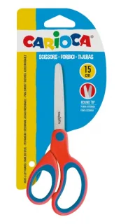 Carioca Tijeras Grandes 15cm - Punta Redonda - Acero Inoxidable - Comodas para Zurdos y Diestros - Color Rojo