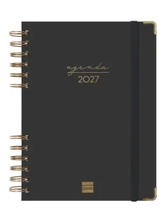 Finocam Espiral Trendy Alma Agenda - Anual 2027 - 1 Dia por Pagina - Formato E10 - 155x212mm - Espiral - Tapa Dura de Carton Forrado - Esquinas Microperforadas - Papel de 70g/m2 - Color Negr