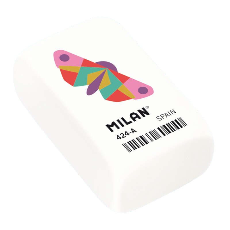 Milan 424A Goma de Borrar Rectangular - Miga de Pan - Caucho Sintetico - Color Blanco - Dibujos Geometricos de Animales Surtidos · Pack de 24 uds.