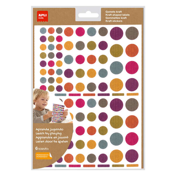 Apli Gomets Redondos Adhesivo Permanente - Ø 10mm, Ø 14mm y Ø 20mm - 624 Gomets por Bolsa - Desarrollo de Habilidades y Creatividad - Colores Colores · Pack de 10 uds.
