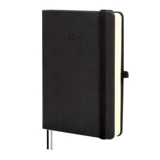 Finocam Minimal Textura Agenda en Catalan - Anual 2026 - Tapa Dura - Cierre con Goma Elastica - Formato M4 - 124x27x174mm - 1 Dia por Pagina - Color Negro