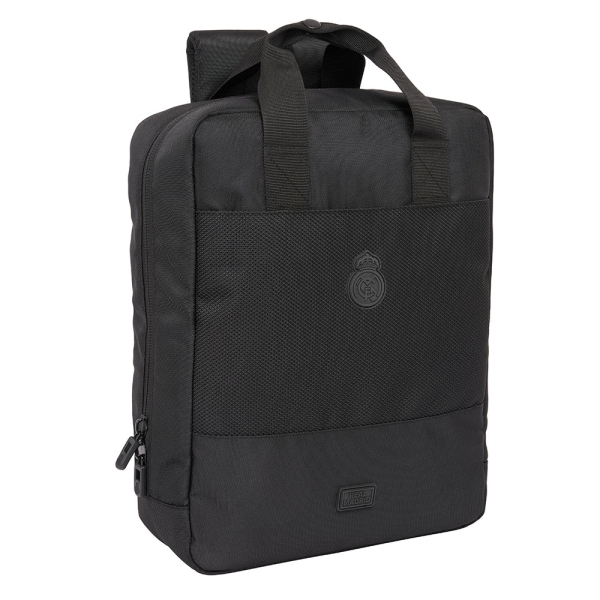 Safta Real Madrid Premium Mochila para Portatil hasta 13.3" - Cremallera - Conector USB - Hombreras Acolchadas - Cinta Ajustable - Compatible con Maleta - 290x110x390mm - Color Negro