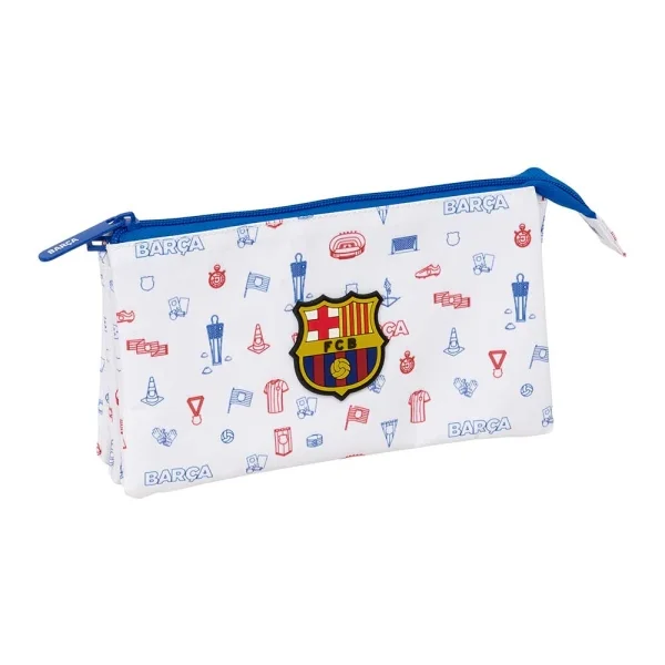 Safta F.C.Barcelona Preescolar Portatodo - 3 Compartimentos con Cremallera - Bolsillo Interior Central - 22x12x3cm - Color Blanco