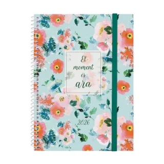 Finocam Design Collection Agenda de Espiral en Catalan - Anual 2026 - Tapa Ligera - Formato E10 - 162x14x212mm - Semana Vista Horizontal - Tematica de Flores