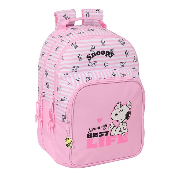 Safta Snoopy Mochila - Adaptable a Carro - Bolsillo Frontal - Portabotellas - Cremallera con Doble Tirador - Asa de Mano - Hombreras y Espalda Acolchada - 32x42x15cm - Color Rosa