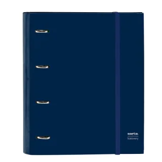 Safta Carpeta con 4 Anillas 35mm - Tapas Duras Forradas - Recambio 100 Hojas - Cuadriculas 5x5mm - Cierre Elastico - Incluye Separadores - 270x35x320mm - Color Azul Marino