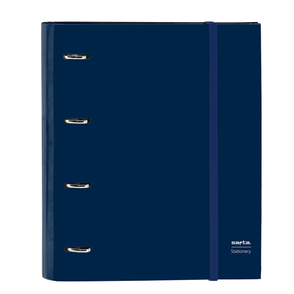 Safta Carpeta con 4 Anillas 35mm - Tapas Duras Forradas - Recambio 100 Hojas - Cuadriculas 5x5mm - Cierre Elastico - Incluye Separadores - 270x35x320mm - Color Azul Marino