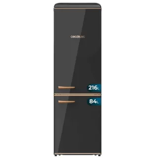 Cecotec Bolero CoolMarket Combi Origin 300 Black E Frigorifico Combi - Capacidad 300L - Temperatura Regulable - Estilo Retro - Cajon para Carne y Pesado - Clase E - Color Negro