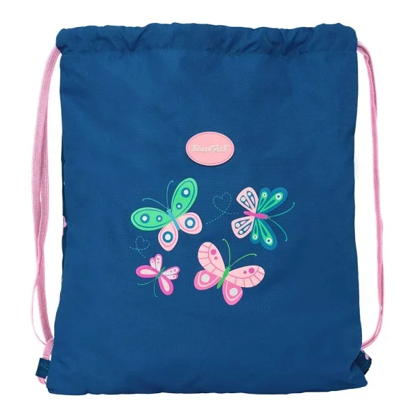 Safta Blackfit8 Mariposas Saco Plano - Bolsillo con Cremallera - Cierre con Cordones - 5L - 350x10x400mm - Color Azul Marino