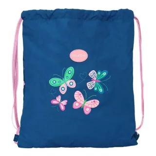 Safta Blackfit8 Mariposas Saco Plano - Bolsillo con Cremallera - Cierre con Cordones - 5L - 350x10x400mm - Color Azul Marino