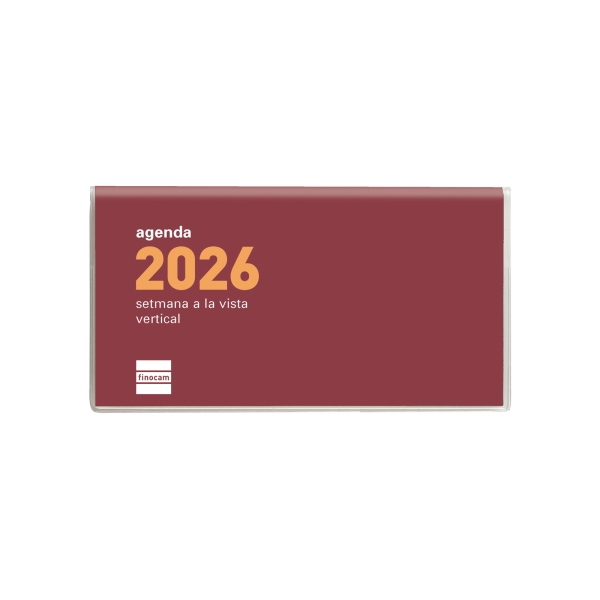 Finocam Coctel Agenda Plana en Catalan - Anual 2026 - Formato Pl1 - 121x6x6mm - Semana Vista en Vertical - Color Burdeos