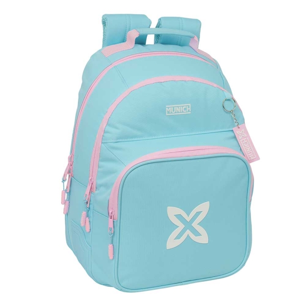 Safta Munich Sky Mochila - Adaptable a Carro - Bolsillo Frontal - Portabotellas - Cremallera con Doble Tirador - Asa de Mano - Hombreras y Espalda Acolchada - 32x42x15cm - Color Azul Pastel