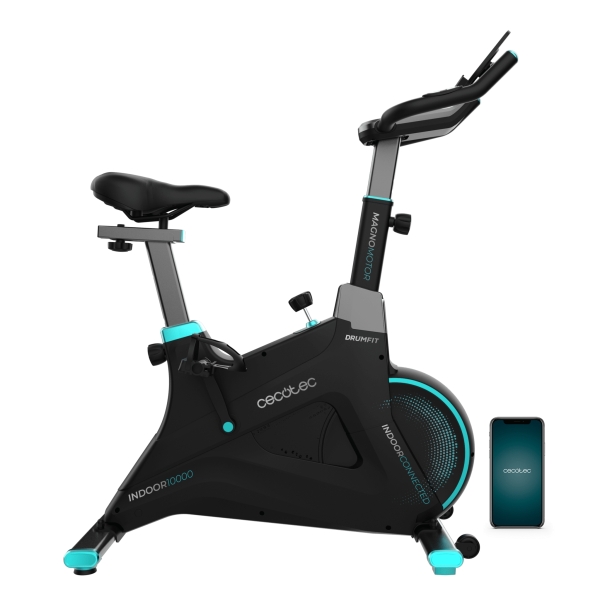 Cecotec Drumfit Indoor 10000 MagnoMotor Connected Bicileta Estatica - Pantalla LCD - Resistencia Magnetica Variable - Volante de 10kg - Ajuste de Sillin y Manillar - Ruedas de Transporte - C