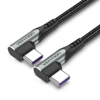 Vention Cable USB-C 2.0 a USB-C 2.0 5A 100W - 0.5m - Trenzado - Acodado en los Dos Extemos - Color Gris