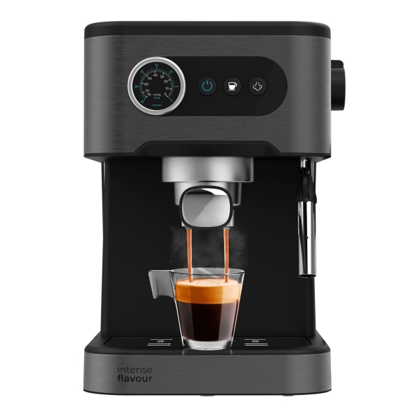 Cecotec Power Espresso 20 Pro Cafetera Espresso - Pantalla con Botones - Vaporizador Orientable - Doble Salida para Cafe - Deposito 1.5L Extraible - Superficie Calienta Tazas - Color Negro