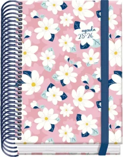 Dohe Camomille Agenda Escolar 25/26 Espiral A6 - Dia Pagina - Papel 70g/m2 - 4 Hojas de Pegatinas - Cubierta de Carton Plastificado - Cierre con Goma Elastica