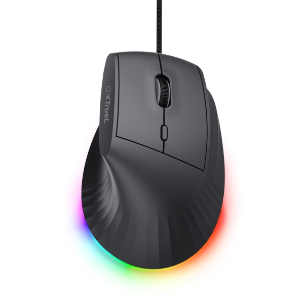 Trust GXT 145 Rexxa Raton Gaming Ergonomico con 10 Botones - Ajustable hasta 12.800dpi - Luz LED RGB - Multidispositivo - 59x79x120mm - Color Negro