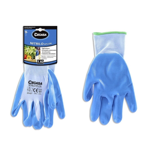 Cegasa Guantes de Trabajo Talla 10 - Fabricados en Nylon con Recubimiento de Nitrilo en Palma y Dedos - Color Azul