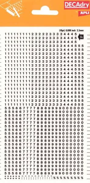 Apli Numeros Transferibles - 2.5mm - Facil Aplicacion - Negros Intensos - 952 Caracteres - Negro