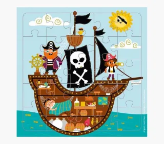 Pictura Tarjeta Puzzle Piratas - 15.5x15.5cm - 25 Piezas - Tematica Piratas - Incluye Tarjeta Plegada y Sobre Blanco - Certificacion FSC