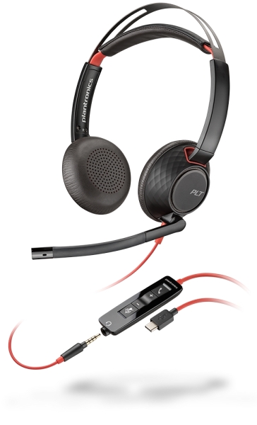 HP Poly Blackwire 5220 USB-C Auriculares con Microfono - Cancelacion de Ruido - Diadema Metalica Acolchada - Almohadillas de Piel Sintetica - Controles en Cable
