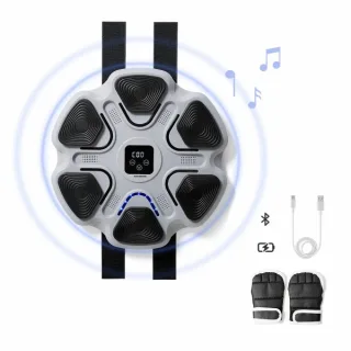 Innovagoods Beatfist Maquina de Boxeo Musical con 6 Paneles - Bluetooth - Pantalla Digital - Luces LED - Guantes Incluidos - 9 Velocidades - 37.5x37.5x5cm - Color Gris y Negro