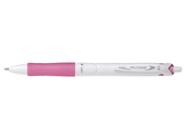 Pilot Boligrafo de Bola Retractil Acroball PureWhite - Recargable - Fabricado con Plastico Reciclado - Punta Redonda 1mm - Trazo 0.28mm - Grip Ergonomico - Color Rosa · Pack de 10 uds.