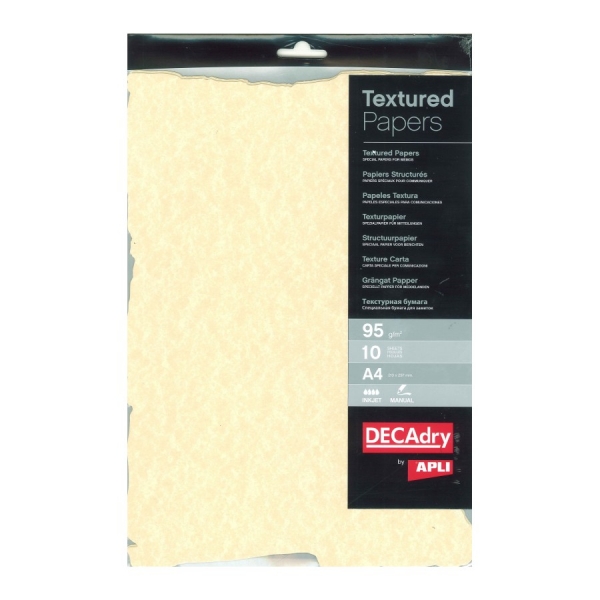Apli Pack de 10 Hojas de Papel Pergamino Precortado Champan A4 - 95gr - Diseño en Ambos Lados - Compatible con Impresoras Inkjet, Laser y Fotocopiadoras - Color Champan