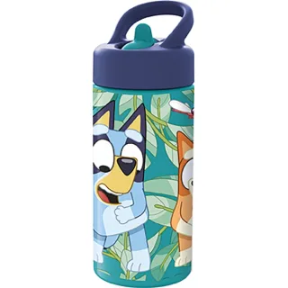 Safta Bluey Botella de 410ml - Valvula de Salida de Agua - Asa Superior - Tapon Roscado - Color Azul