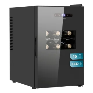 Cecotec Bolero GrandSommelier 1550 CoolCrystal Vinoteca para 15 Botellas - Silencioso 35dB - Luz LED - Pantalla LED - Temperatura Regulable - Control Tactil - Color Negro