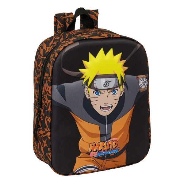 Safta Naruto Mochila Guarderia 3D - 6L - Cremallera - Asa de Mano - 22x27x10cm - Color Negro y Naranja
