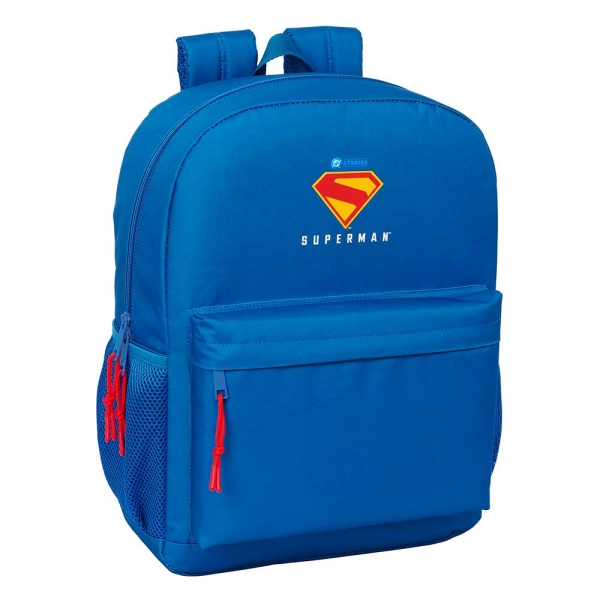 Safta Superman Mochila Adaptable a Carro - Cremallera Doble - Hombreras Acolchadas - Espacio de 18L - Bolsillo Frontal - Asa Superior - 320x140x430mm - Color Azul Oscuro
