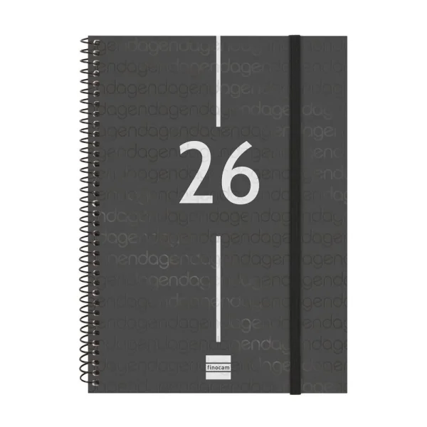 Finocam Year Agenda de Espiral - Tapa Ligera - Formato E10 - 162x14x212mm - Semana Vista en Vertical - Color Negro