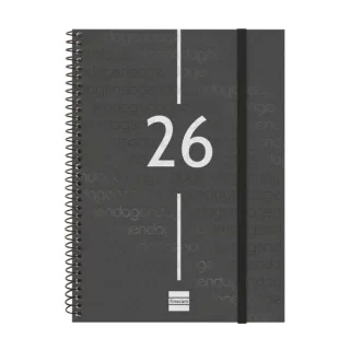 Finocam Year Agenda de Espiral - Tapa Ligera - Formato E10 - 162x14x212mm - Semana Vista en Vertical - Color Negro