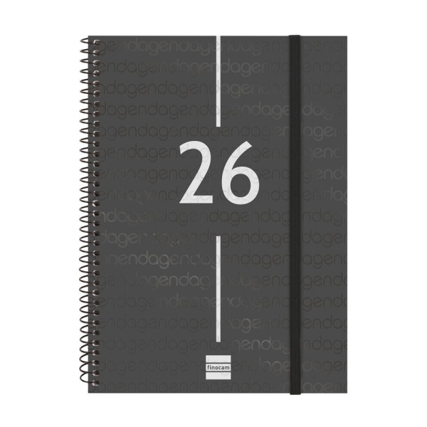 Finocam Year Agenda de Espiral - Tapa Ligera - Formato E10 - 162x14x212mm - Semana Vista en Vertical - Color Negro