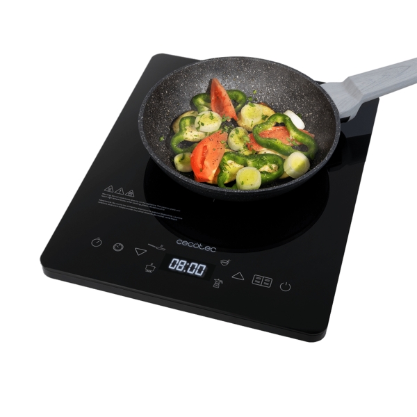 Cecotec Full Crystal Onyx Placa de Induccion Portatil - 2000W - Cristal de Alta Resistencia - Tactil - 10 Niveles - Temperatura de 60 a 260°C - Temporizador - Apta para Sartenes de 28cm - Co