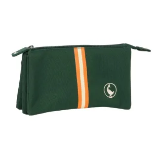 Safta el Ganso Basics Green Portatodo - 3 Compartimentos con Cremalleras - Bolsillo Interior - 0.6L - 220x30x120mm - Color Verde Oscuro