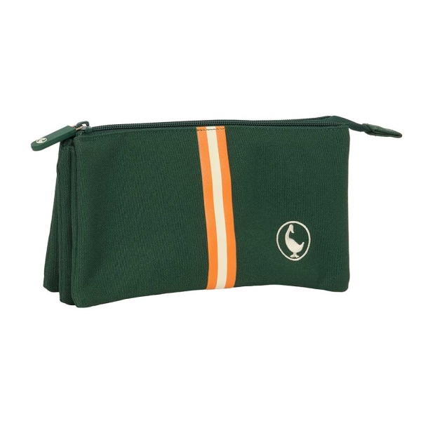Safta el Ganso Basics Green Portatodo - 3 Compartimentos con Cremalleras - Bolsillo Interior - 0.6L - 220x30x120mm - Color Verde Oscuro