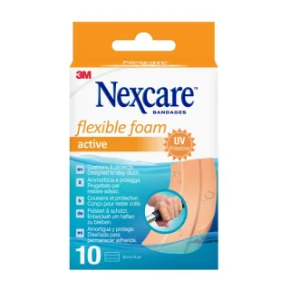 Nexcare Active Flexible Foam Pack de 10 Apositos para Heridas - 6x10cm - Transpirable - Resistente al Agua - Color Piel