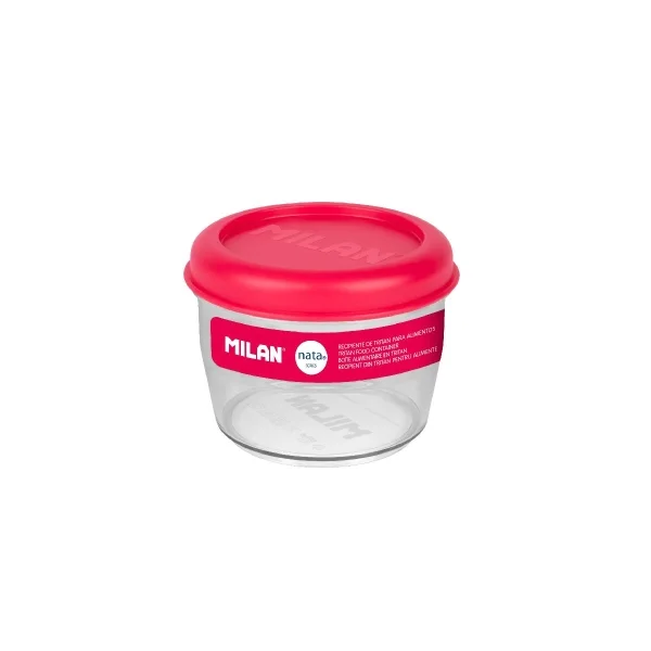 Milan Coleccion Nata 624 Fiambrera Hermetica de Tritan Redonda 0.5L - Apta para Microondas, Lavavajillas y Congelador - Libre de BPA - Medidas 12 Ø x 9,2cm - Color Transparente/Rosa