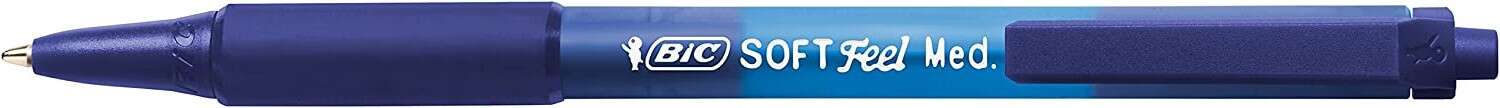 Bic Soft Feel Boligrafo Retractil - Punta Media de 1mm - Cuerpo Translucido con Grip - Color Azul · Pack de 12 uds.