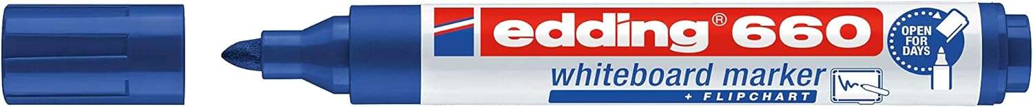 Edding 660 Rotulador para Pizarra Blanca - Punta Redonda - Trazo entre 1.5 y 3 mm. - Tinta Pigmentada - Recargable - Borrable en Seco - Color Azul · Pack de 10 uds.