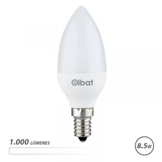 Elbat C37 Bombilla LED - Potencia 8.5W - Flujo Luminoso 1000lm - E14 - Temperatura de Color 4000K - Luz Blanca - Apertura 280º - Vida Util 30.000h - 15.000 Encendidos - 37x98mm - Color Blanc