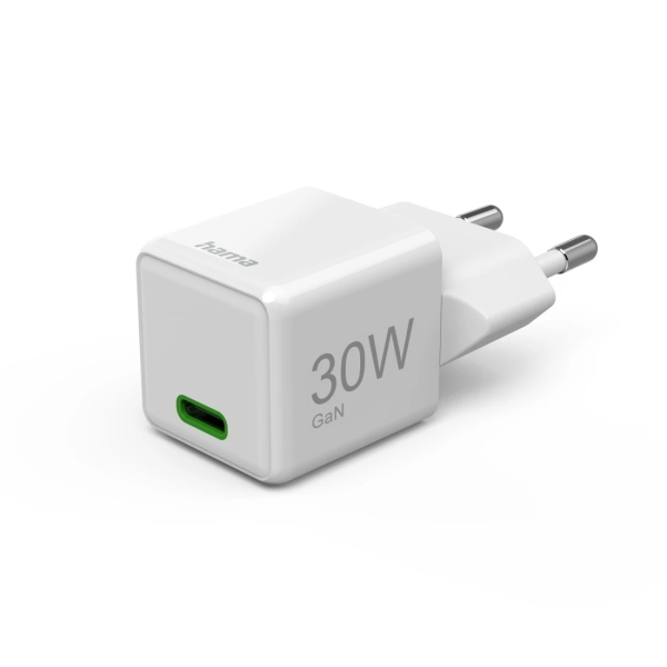 Hama Cargador de Pared - Potencia 30W - USB-C - GaN - Power Delivery - Qualcomm - Color Blanco