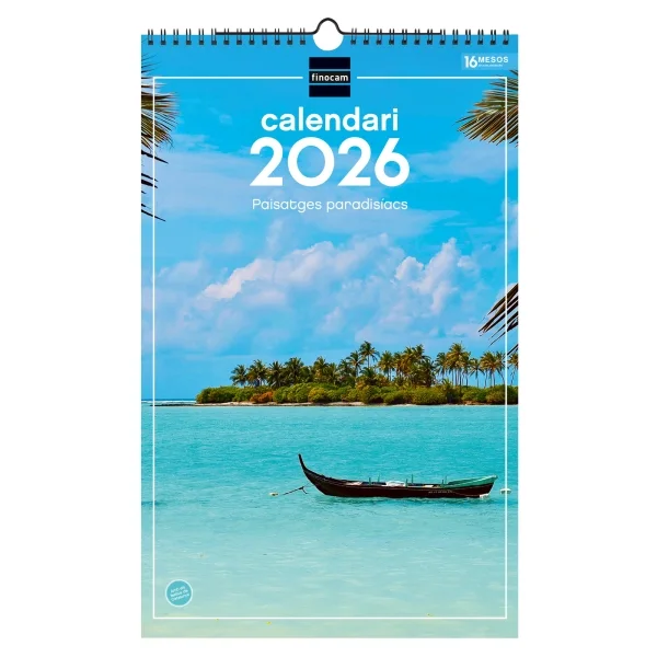 Finocam Calendario de Pared en Catalan - Anual 2026 - Imagenes Variadas - con Espiral - Espacio para Escribir - Tematica de Paisajes