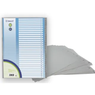 Bismark Indice Numerico con Pestañas del 1 al 31 - Multitaladro - Formato A4 - Fabricados en Polipropileno - Color Gris · Pack de 12 uds.