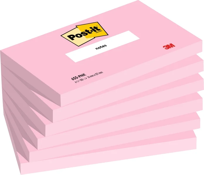 Post-It Pack de 6 Blocs de 100 Notas Adhesivas Reposicionables - Forma Rectangular - 76x127mm - Color Rosa