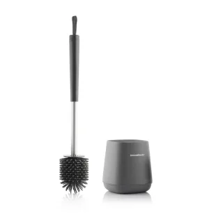 Innovagoods Kleanu Escobilla de Goma para Inodoro - Antideslizante - Sistema Antigoteo - Facil Limpieza - Antibacteriana - 12x43x12cm - Color Gris