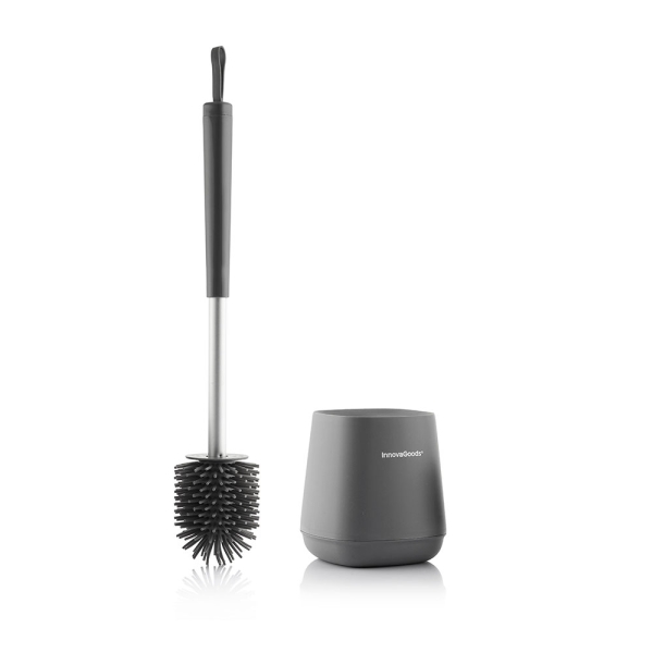 Innovagoods Kleanu Escobilla de Goma para Inodoro - Antideslizante - Sistema Antigoteo - Facil Limpieza - Antibacteriana - 12x43x12cm - Color Gris
