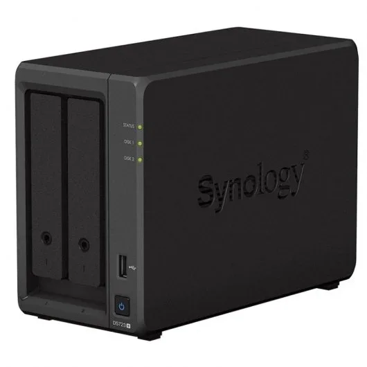 Synology DiskStation DS723+ Servidor de Almacenamiento NAS - Hasta 2 Unidades de Almacenamiento - Interfaz Soportado M.2, SATA III - Compatible con 2.5", 3.5" - 2x RJ-45, 1x USB 3.2